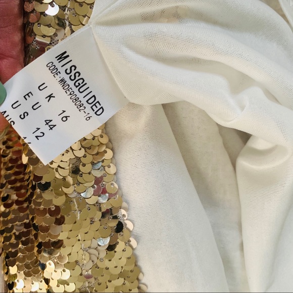 MISSGUIDED Gold Sequined Asymmetrical Mini Dress - Picture 6 of 8